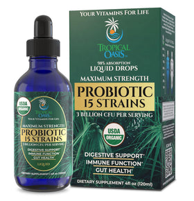 Probiotiques liquides biologiques Tropical Oasis flacon avant
