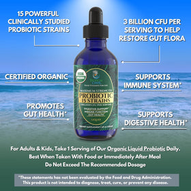 Probiotiques liquides Tropical Oasis étiquette avec ingrédients