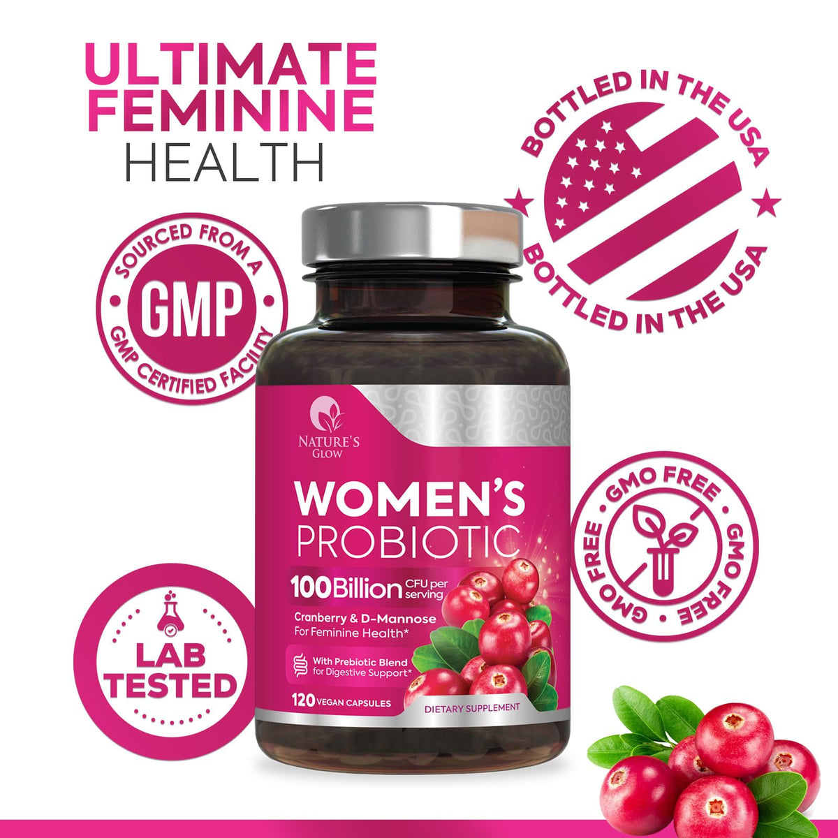 Probiotiques Nature's Glow 100 milliards CFU avec capsules ouvertes