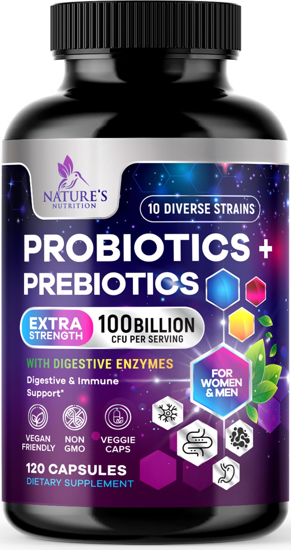 Probiotiques Nature's Nutrition 100 milliards CFU 120 capsules vue de face