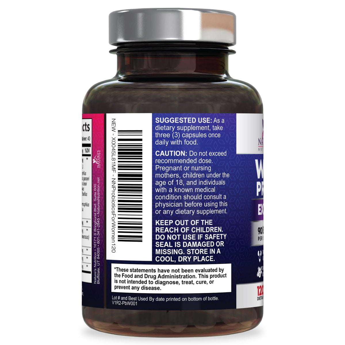 Probiotiques Nature's Nutrition 120 capsules sur table
