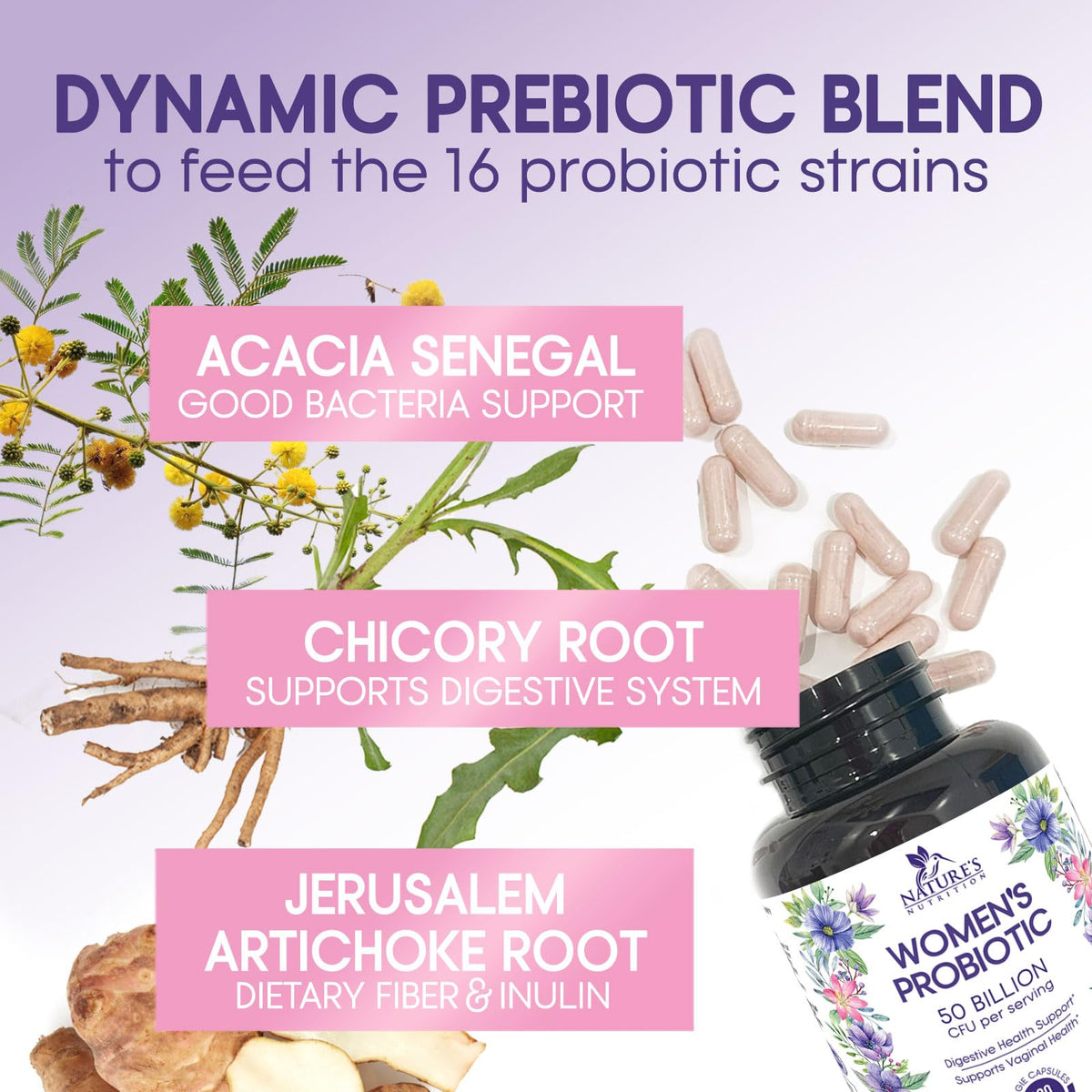 Probiotiques Nature's Nutrition avec ingrédients listés