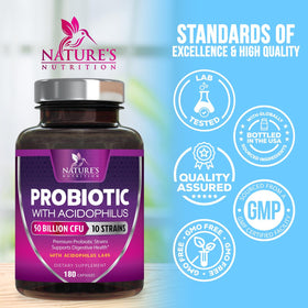 Probiotiques Nature's Nutrition sur un fond neutre