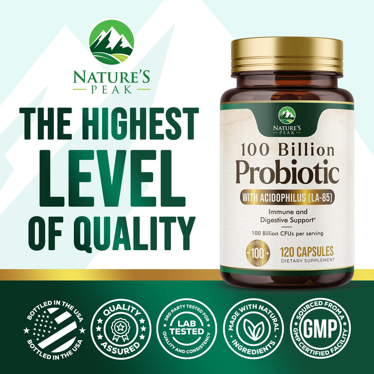 Probiotiques Nature's Peak 100 milliards CFU capsules ouvertes