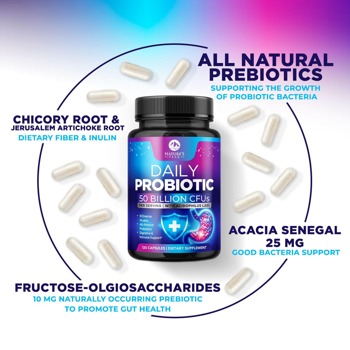 Probiotiques Nature's Peak sur une table en bois