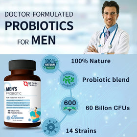 Probiotiques NATURE TARGET pour hommes, comprimés dans une main