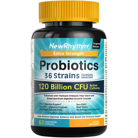 Probiotiques NewRhythm 120 milliards CFU 36 souches, boîte avant