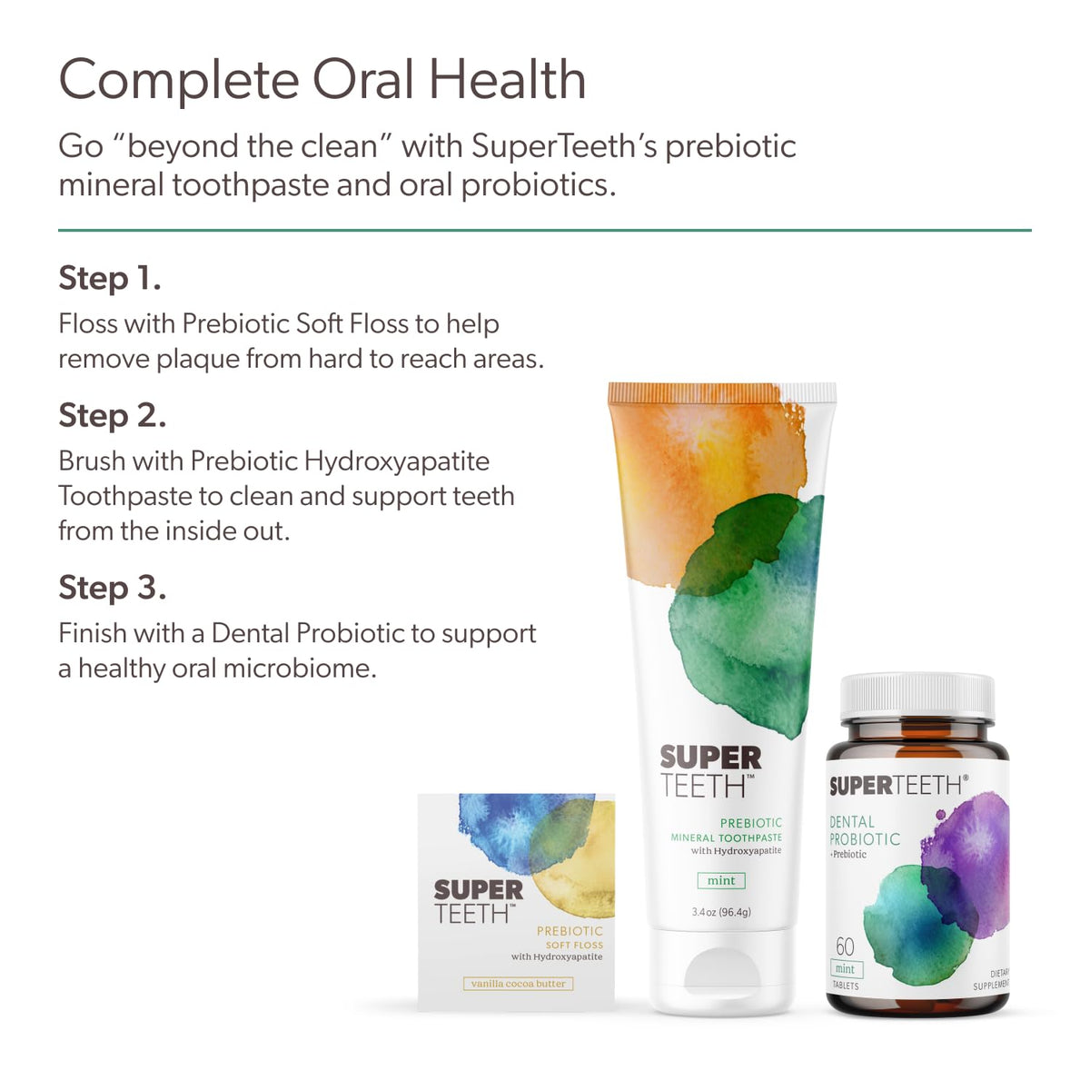 Probiotiques oraux SUPER TEETH avec une brosse à dents