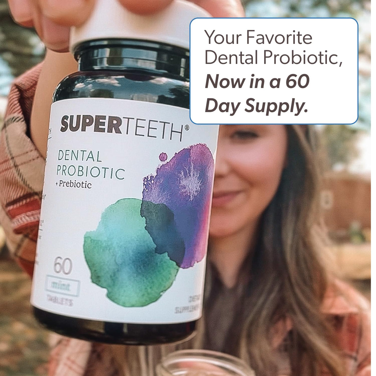 Probiotiques oraux SUPER TEETH montrant les ingrédients