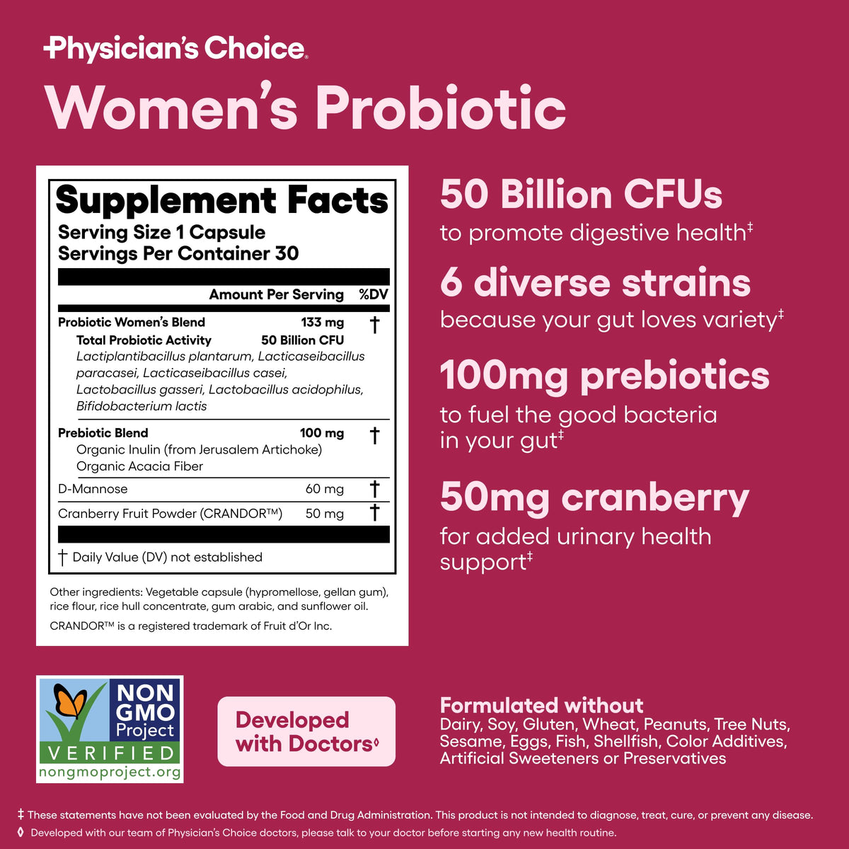 Probiotiques Physician's CHOICE Duo Féminin sur une table en bois