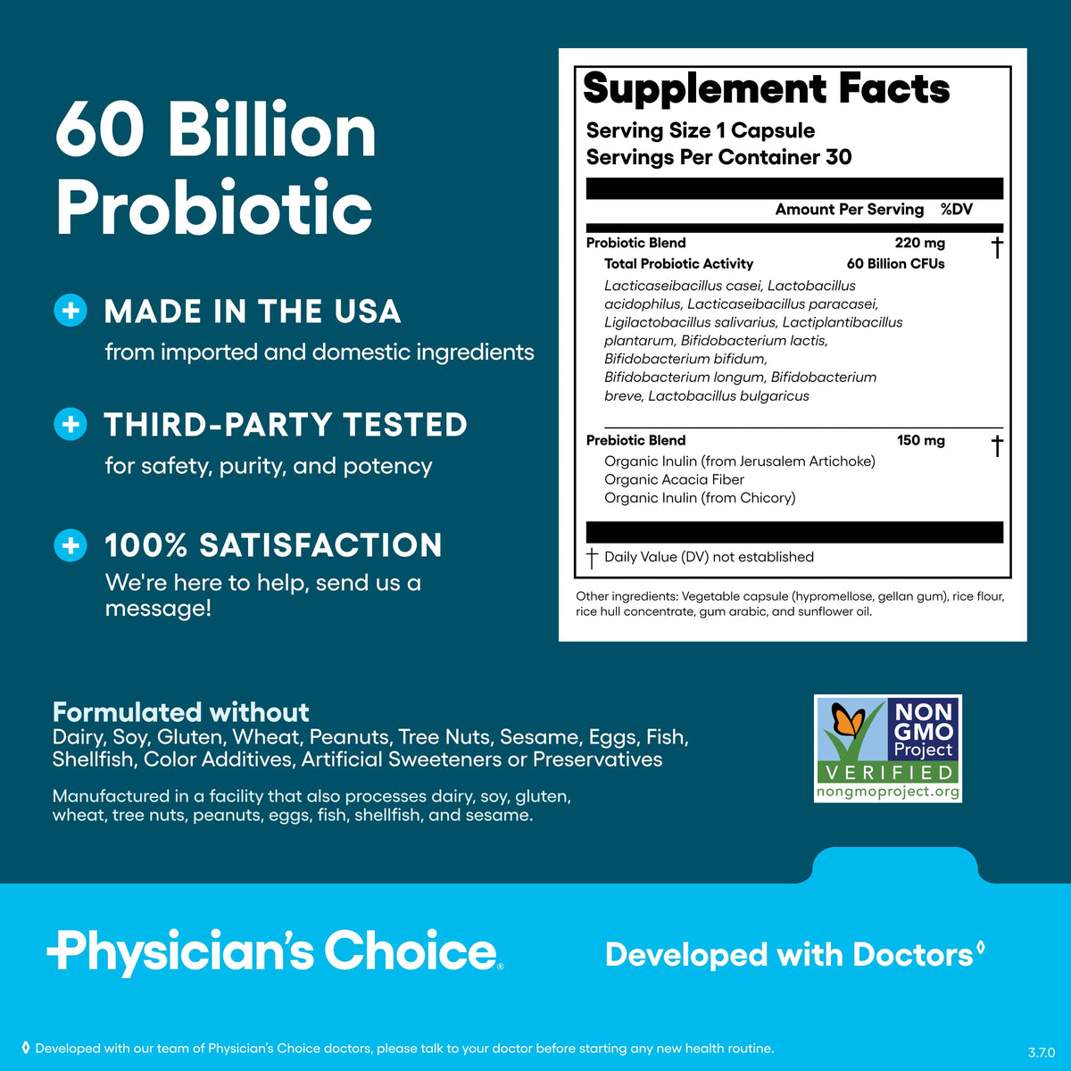 Probiotiques Physician's CHOICE sur une table en bois