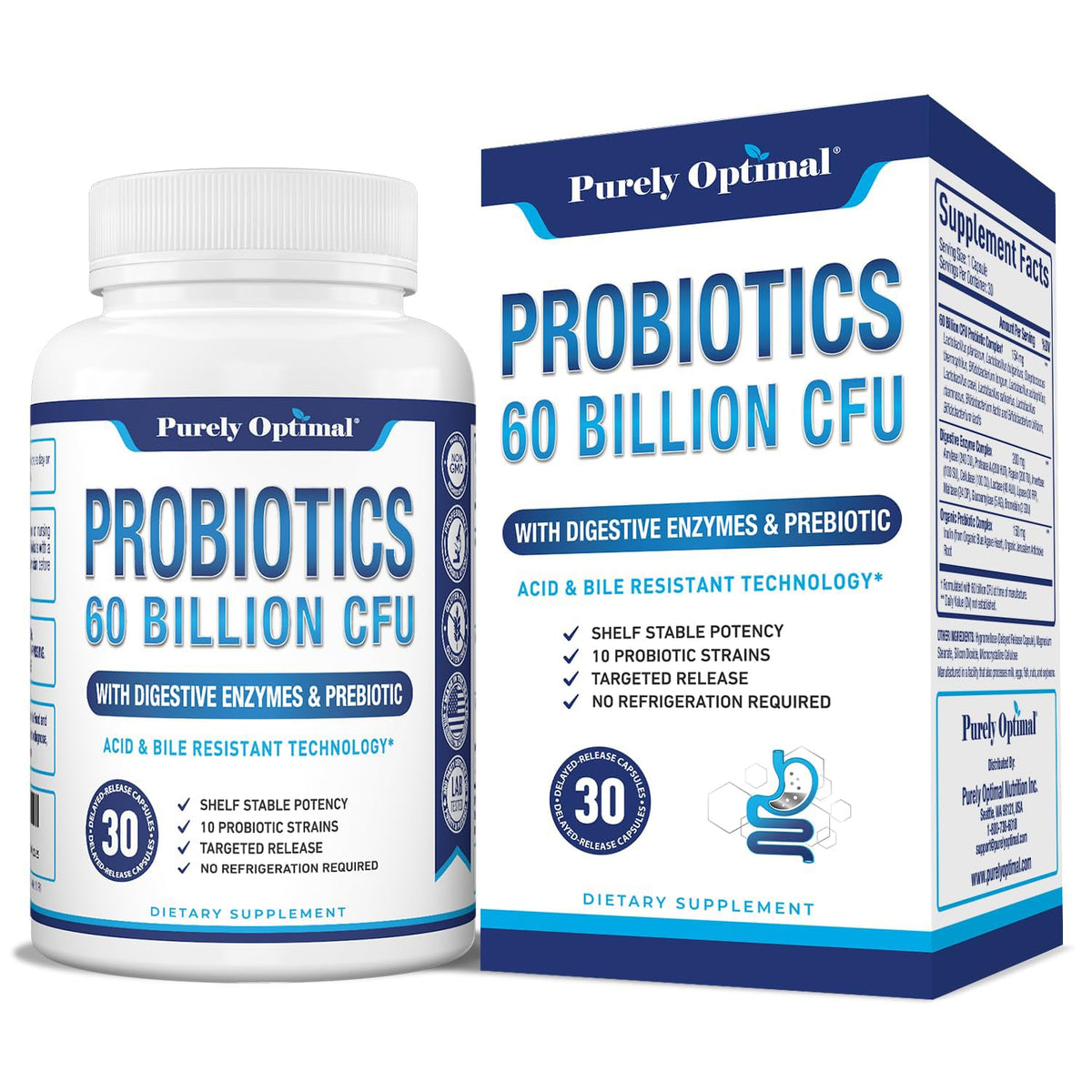 Probiotiques Purely Optimal 60 milliards CFU 30 capsules vue de face