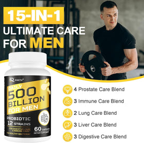 Probiotiques RSETU pour hommes avec étiquette visible