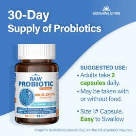 Probiotiques Sunshine & Rain capsules en gros plan sur une main