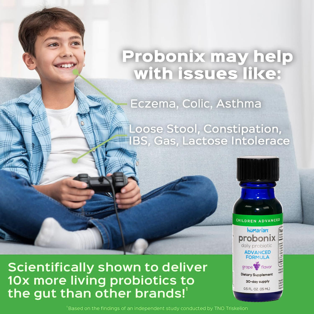 Probonix Probiotiques Liquides pour Enfants gouttes sur une cuillère