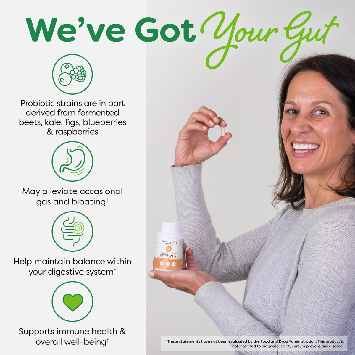 Probulin Complément Alimentaire Probiotique 90 Capsules Vegan, sur une table en bois