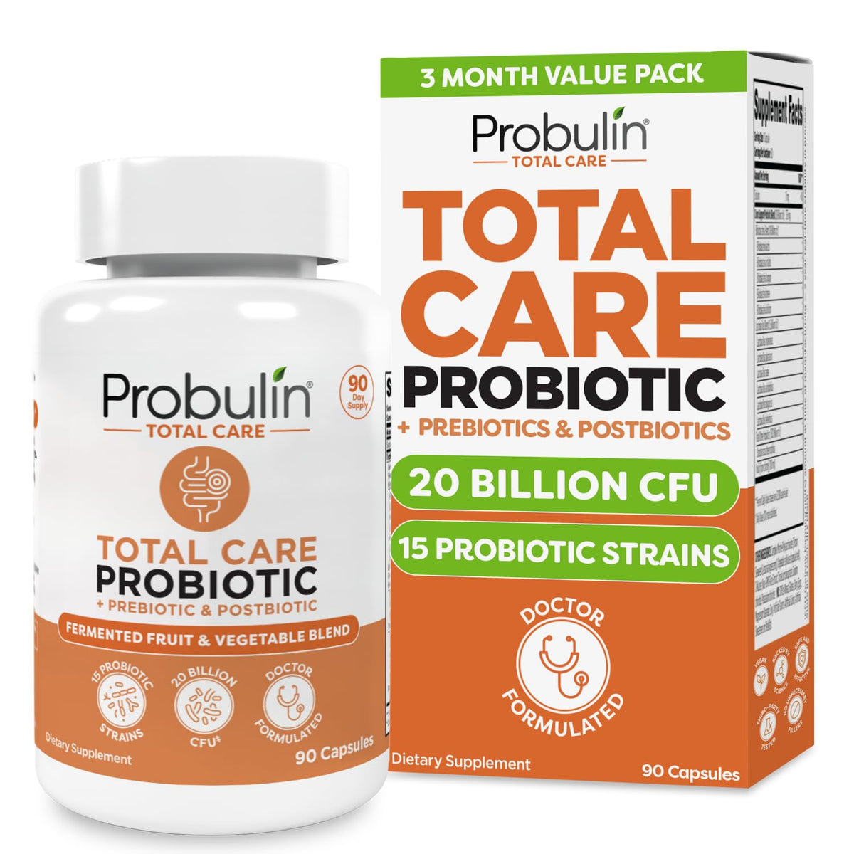 Probulin Complément Alimentaire Probiotique 90 Capsules Vegan, vue de face