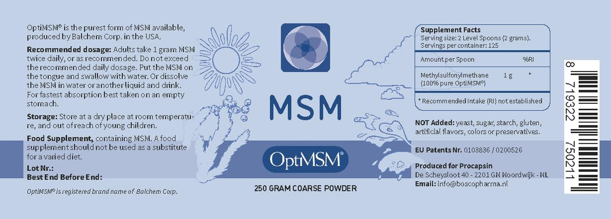 Procapsin OptiMSM poudre de Methylsulfonylmethane emballage