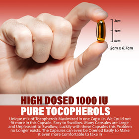 Procapsin Vitamine E 1000 IU sur un fond blanc