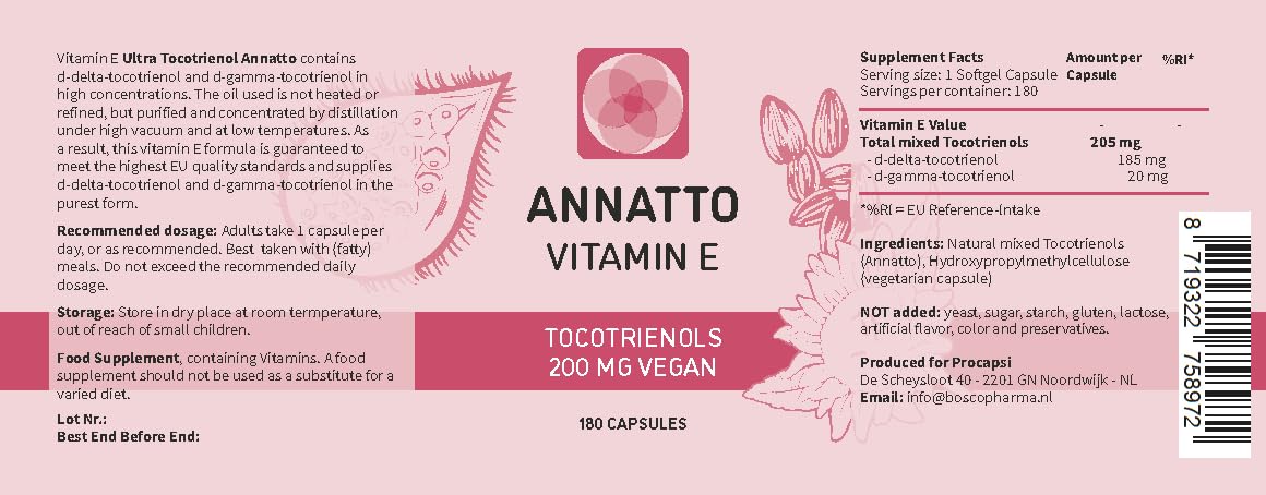Procapsin Vitamine E 200mg capsules vegan ouvertes montrant le contenu