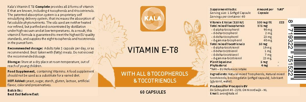 Procapsin Vitamine E sur une table avec d'autres compléments