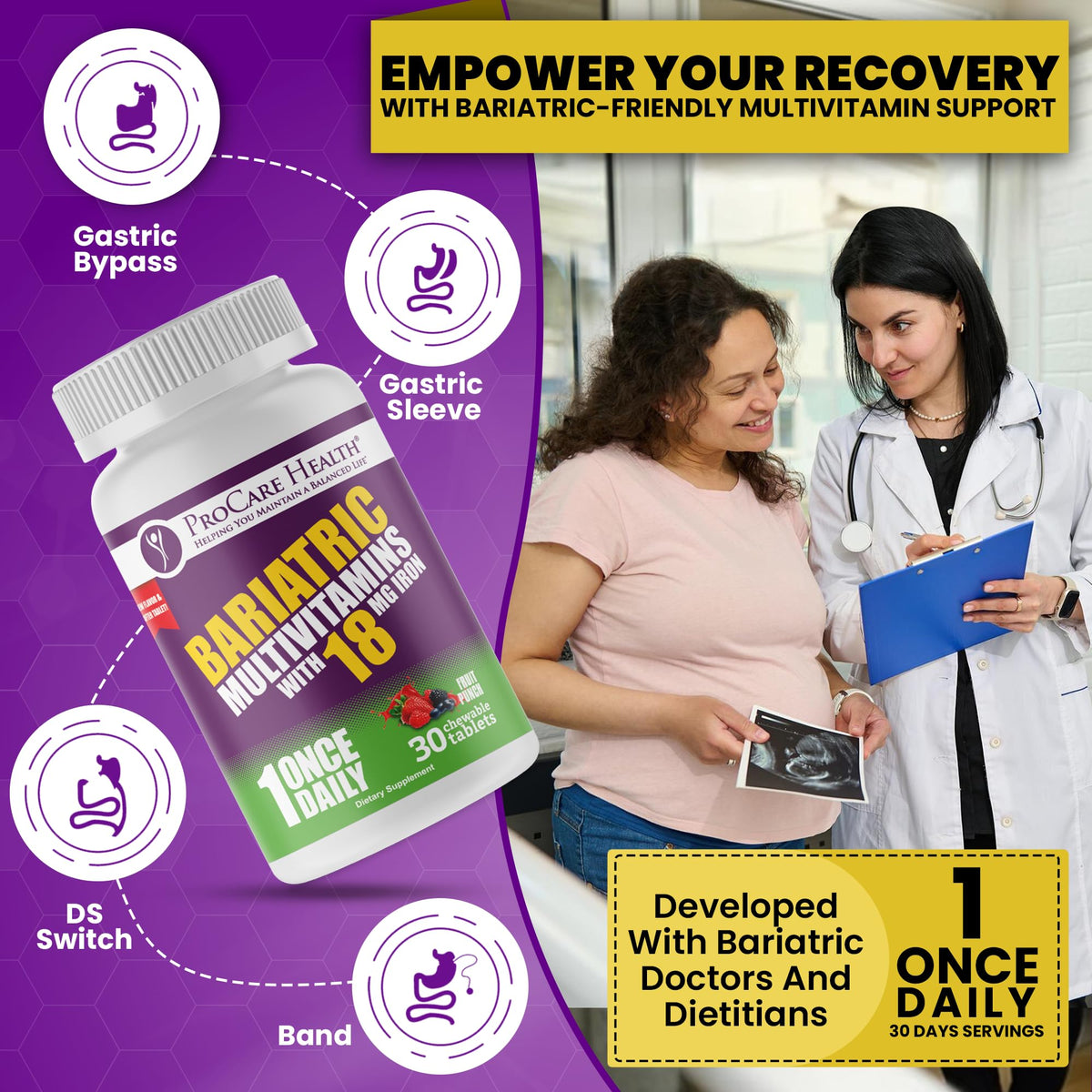 ProCare Health Multivitamine Bariatrie 30 comprimés fruit punch emballage