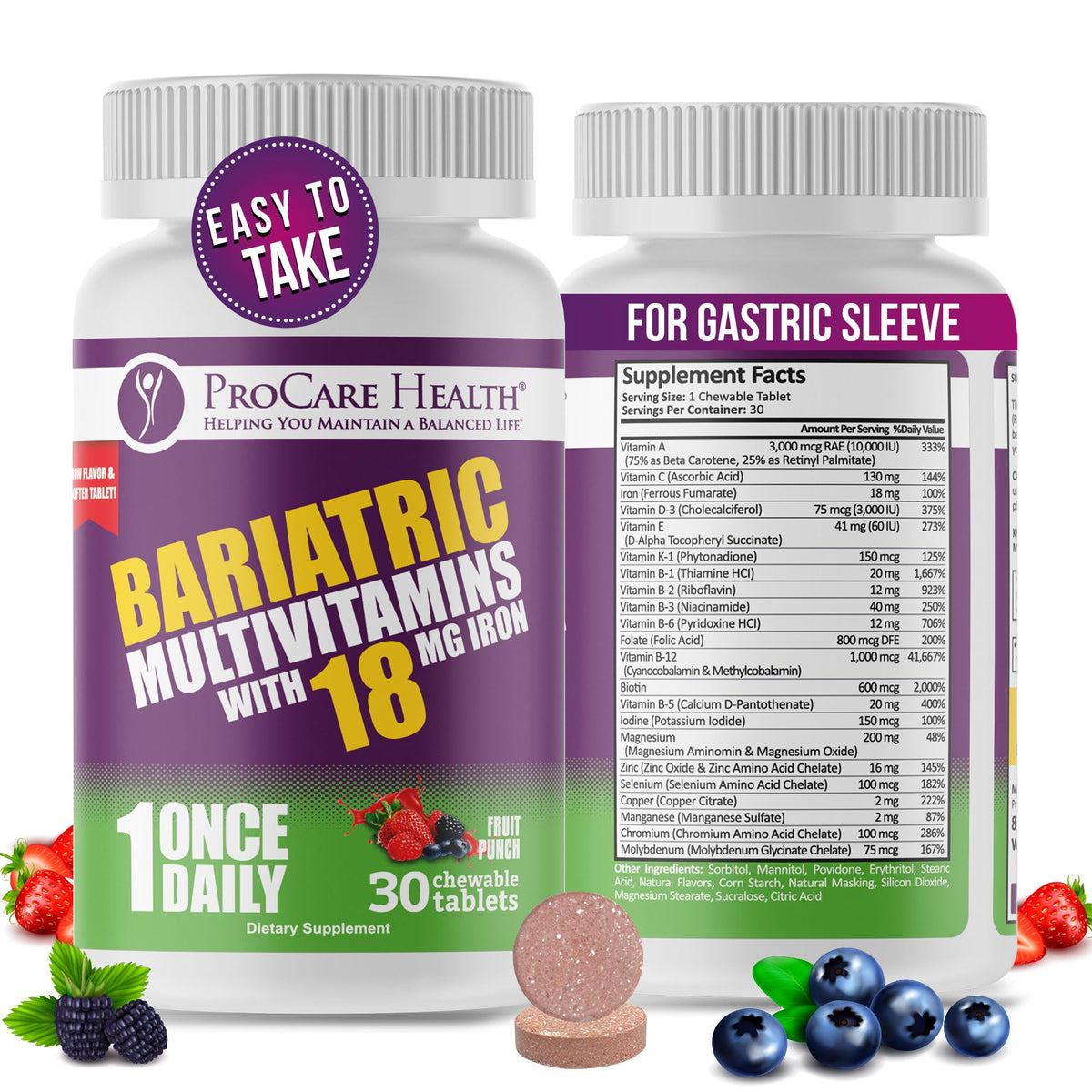 ProCare Health Multivitamine Bariatrie 30 comprimés fruit punch vue de face
