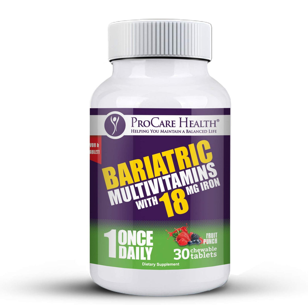 ProCare Health Multivitamine Bariatrie 30 comprimés fruit punch vue de côté