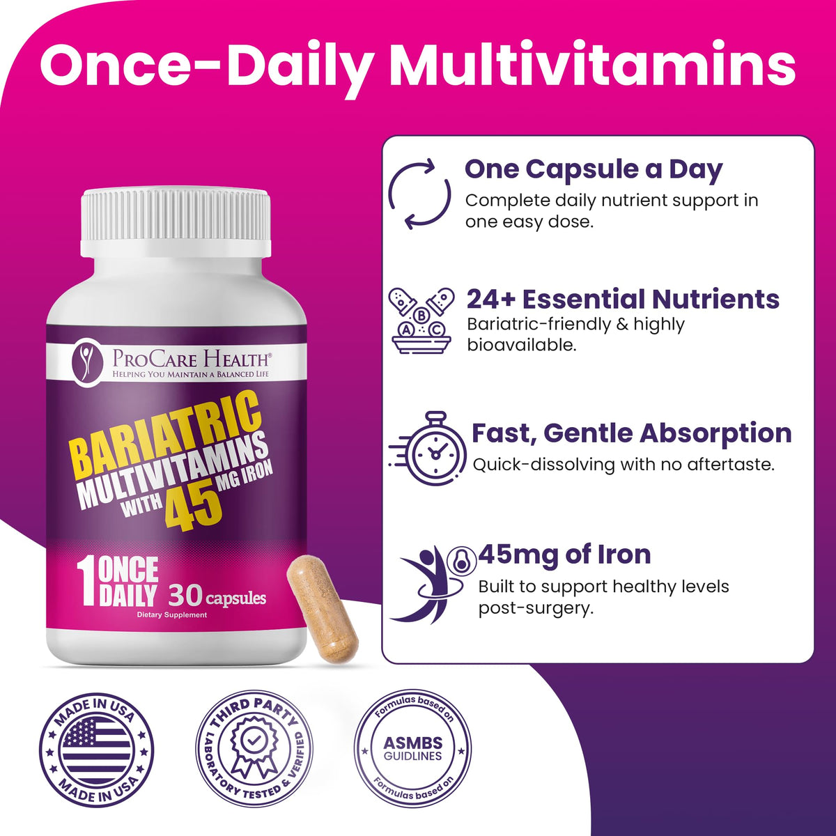 ProCare Health Multivitamine Bariatrique affichant les ingrédients