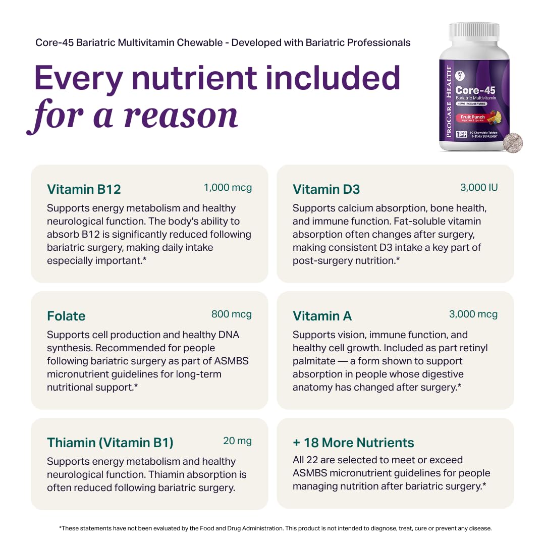 ProCare Health Multivitamine Bariatrique, arrière de l'emballage