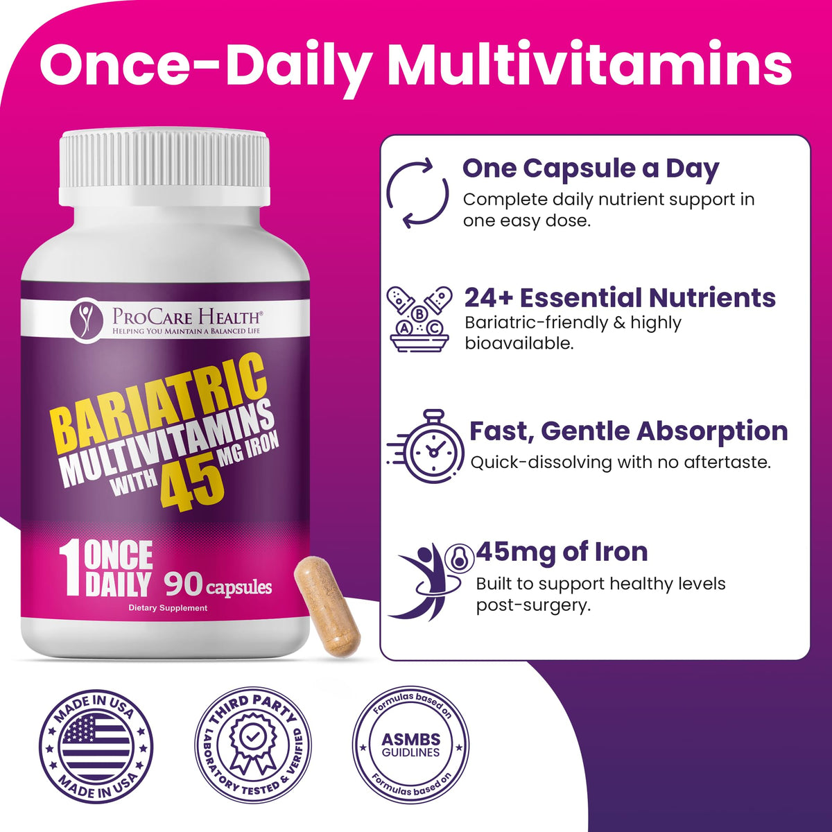 ProCare Health Multivitamine Bariatrique capsules sur une table