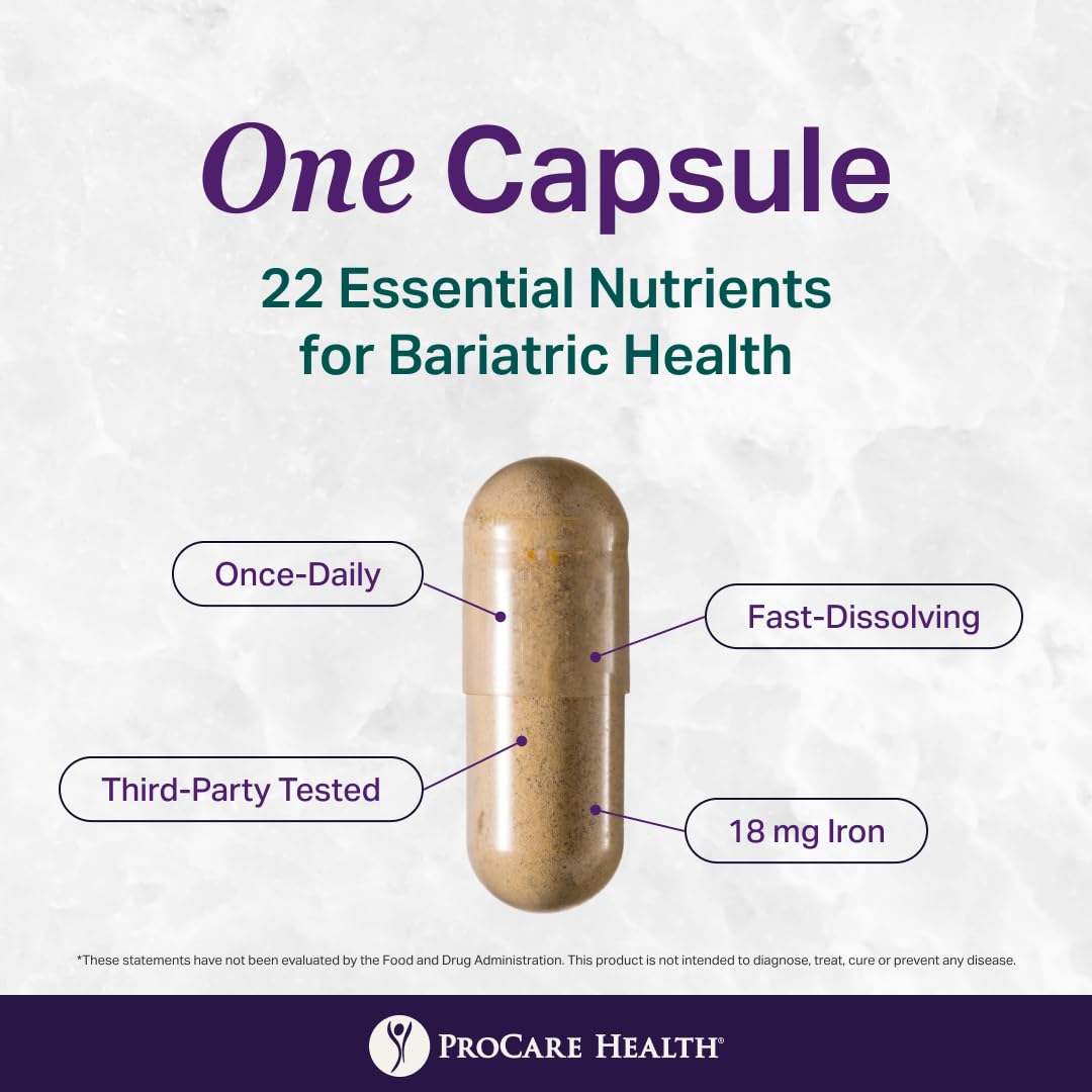 ProCare Health Multivitamine Bariatrique sur une table avec des ingrédients