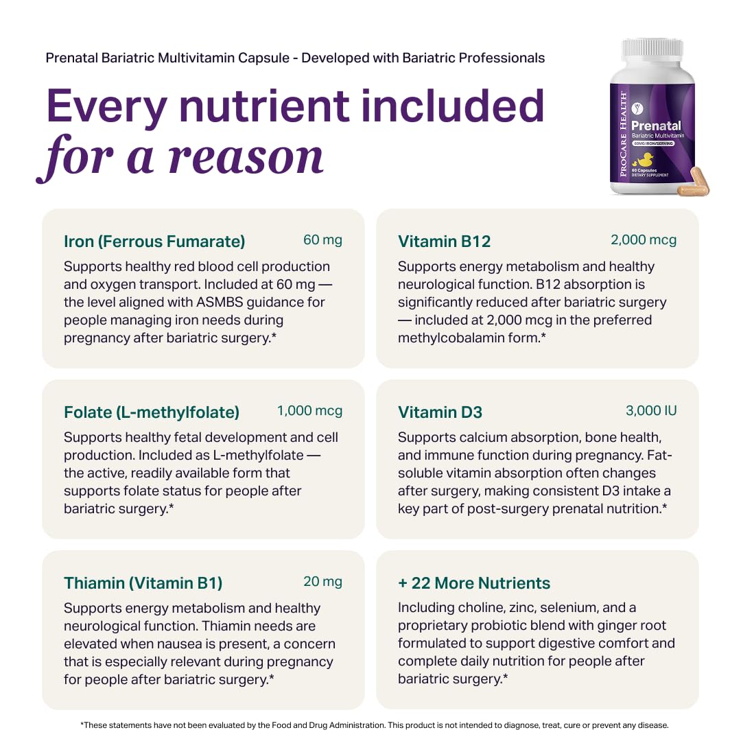 ProCare Health Multivitamine Prénatale Bariatrie capsules dans un verre