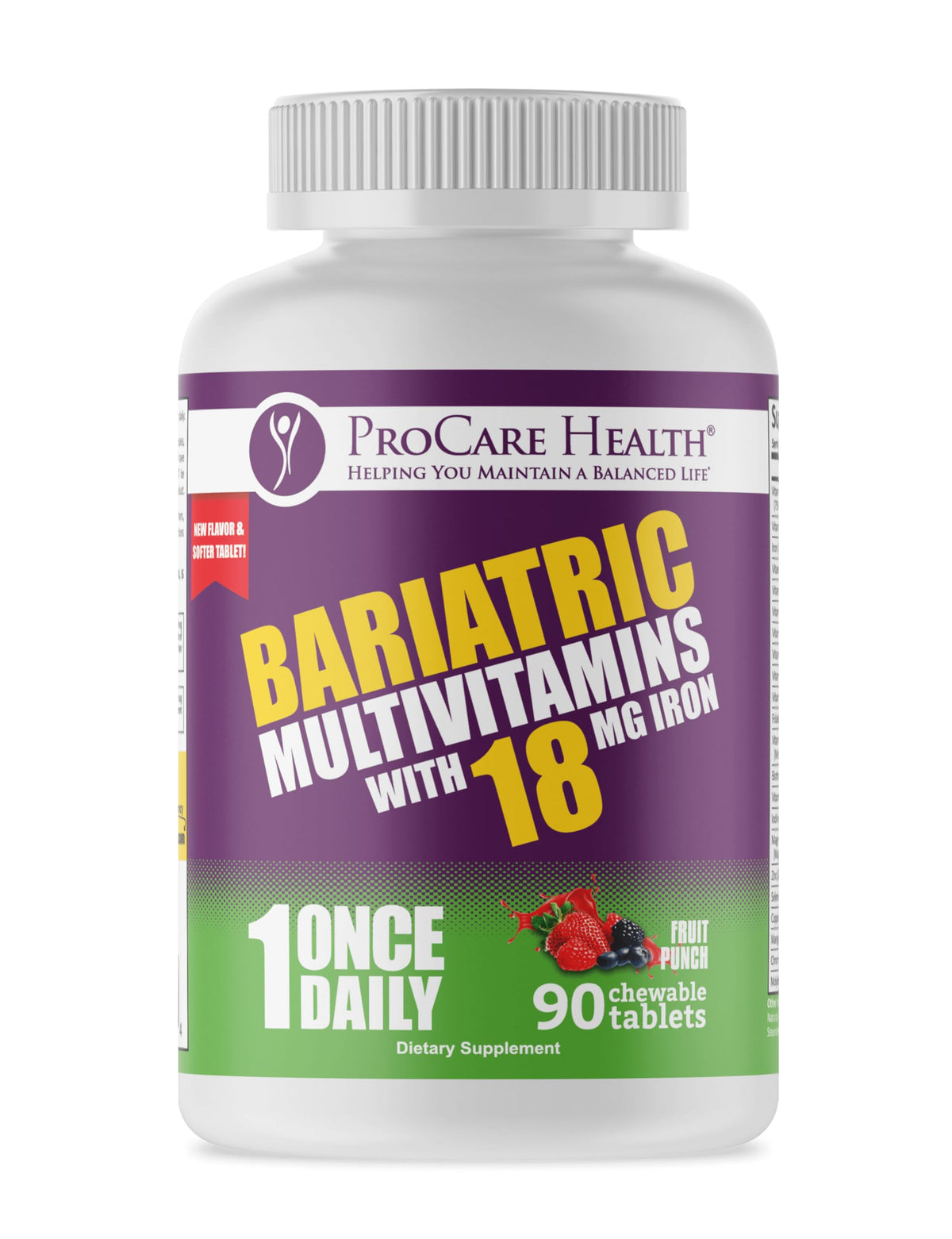 ProCare Health Multivitamines Bariatriques 90 comprimés à mâcher, affichage des ingrédients