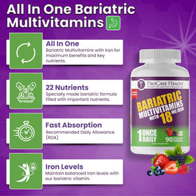 ProCare Health Multivitamines Bariatriques 90 comprimés à mâcher, comprimés à mâcher dans une main