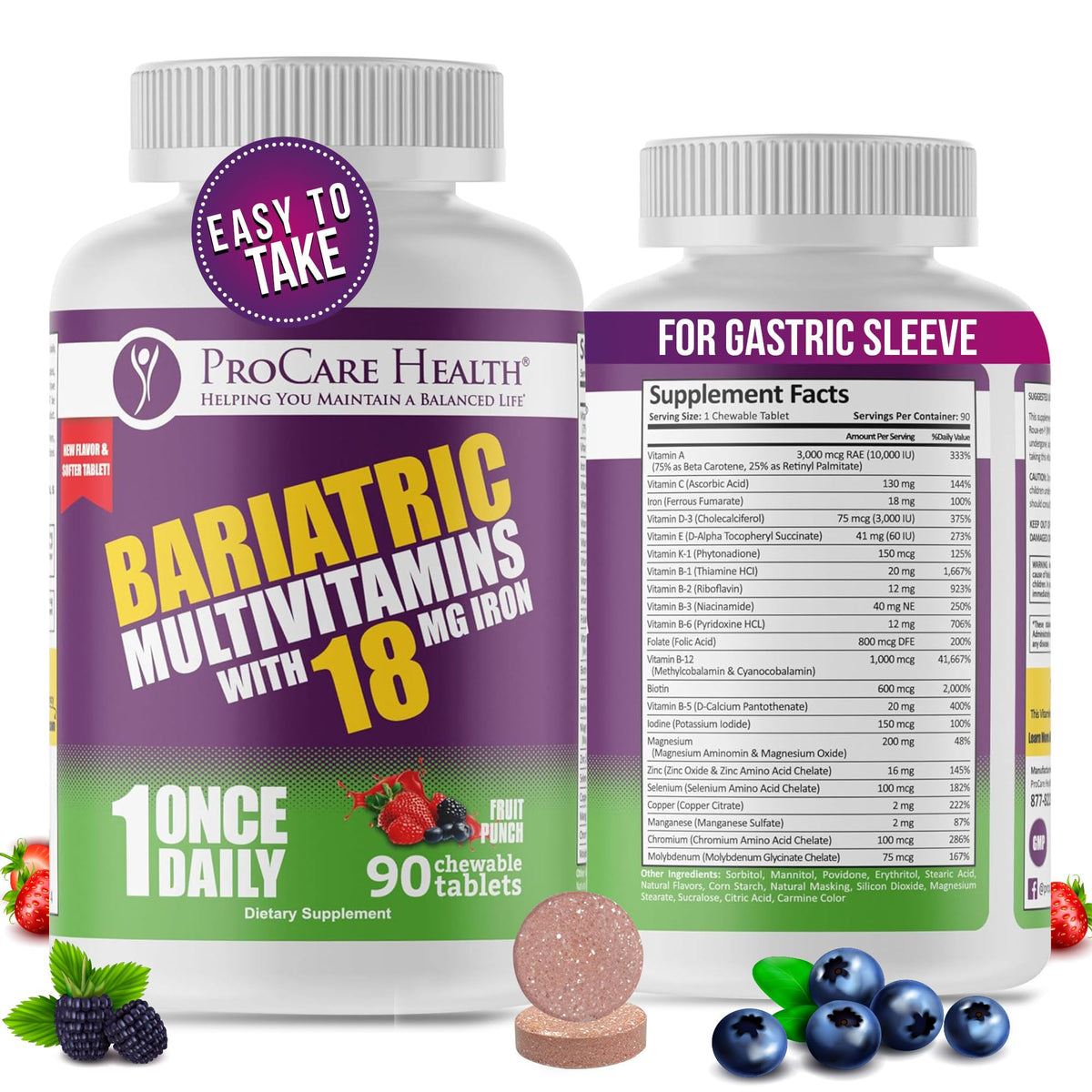 ProCare Health Multivitamines Bariatriques 90 comprimés à mâcher, packaging avant