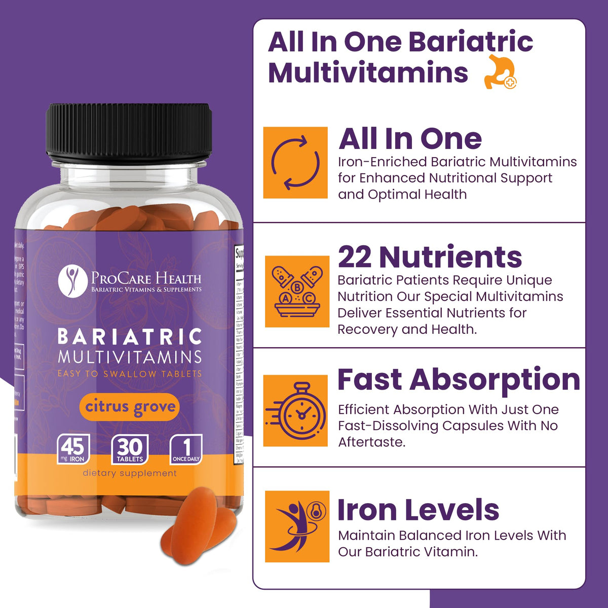 ProCare Health Multivitamines Bariatriques avec fer 45 mg