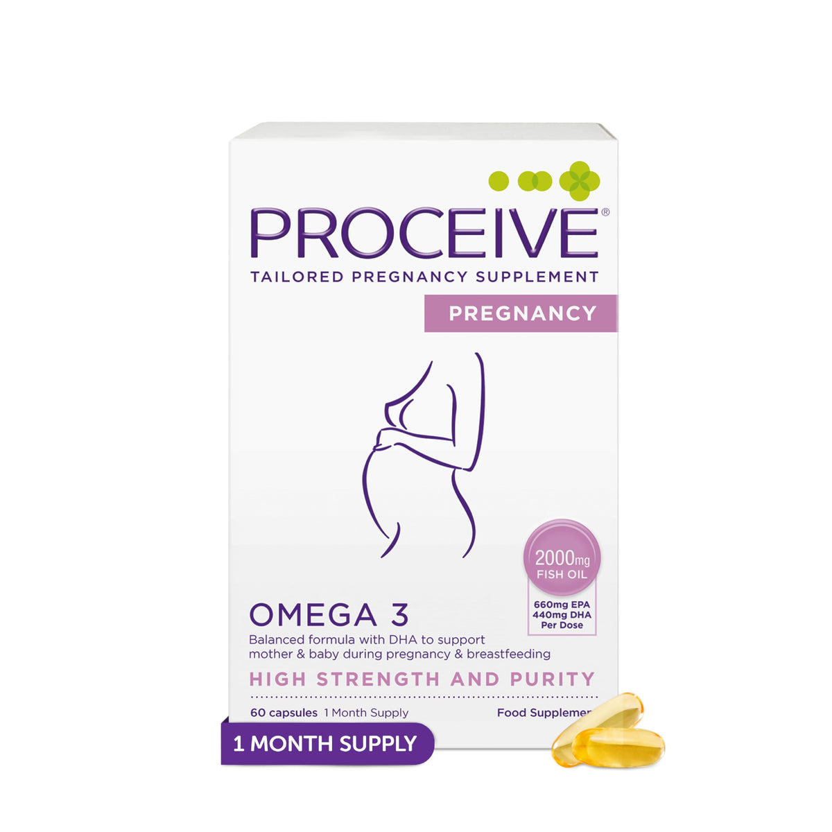 Proceive Huile de Poisson Omega 3 Prénatale 60 capsules vue de face