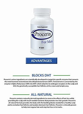 Procerin comprimés à côté d'un verre d'eau