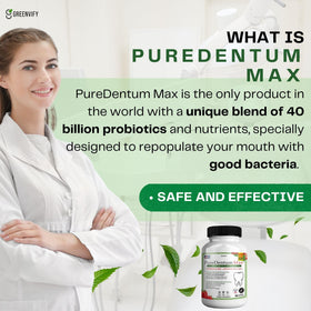 ProDentim Max Puredentum Max capsules sur une table en bois