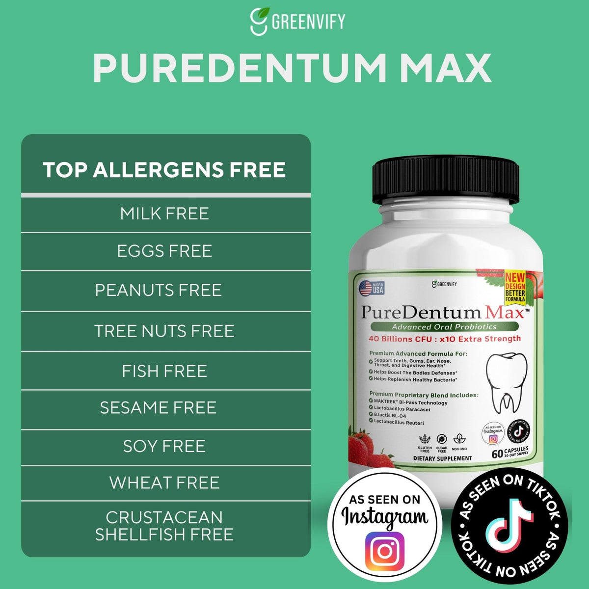 ProDentim Max Puredentum Max capsules vue latérale sur fond blanc
