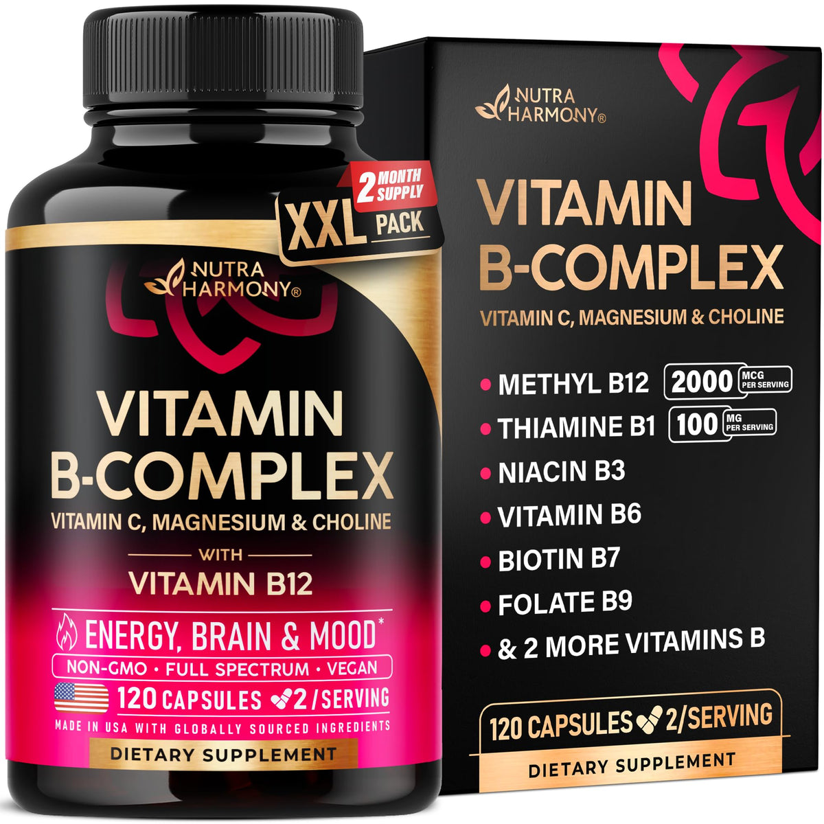 Produit NUTRAHARMONY Complexe de Vitamines B 120 capsules vue de face