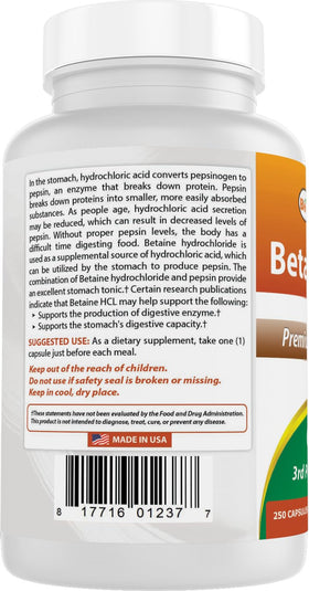 Produits Best Naturals Betaïne HCL dans un environnement de vie sain
