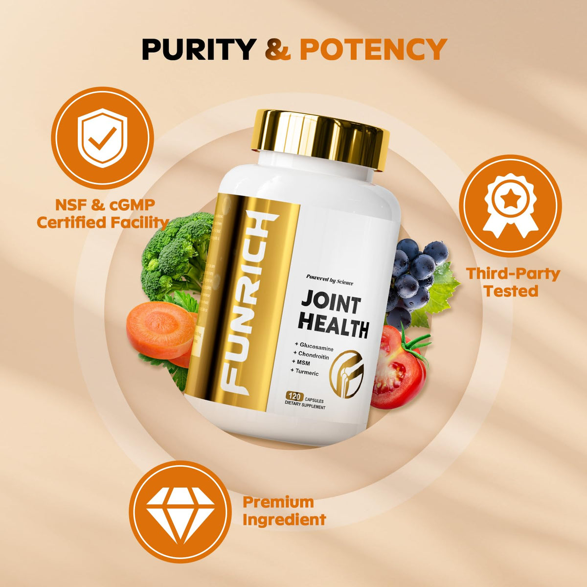 Produits FUNRICH Glucosamine Chondroitin MSM 136g et mode d'emploi.