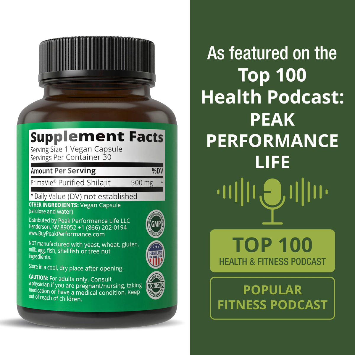 Produits Peak Performance avec capsules PrimaVie Shilajit