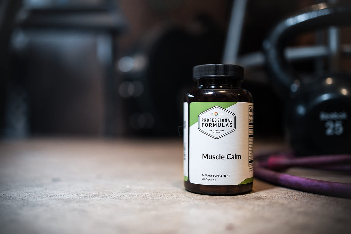PROFESSIONAL COMPLEMENTARY HEALTH FORMULAS Muscle Calm, vue arrière du flacon
