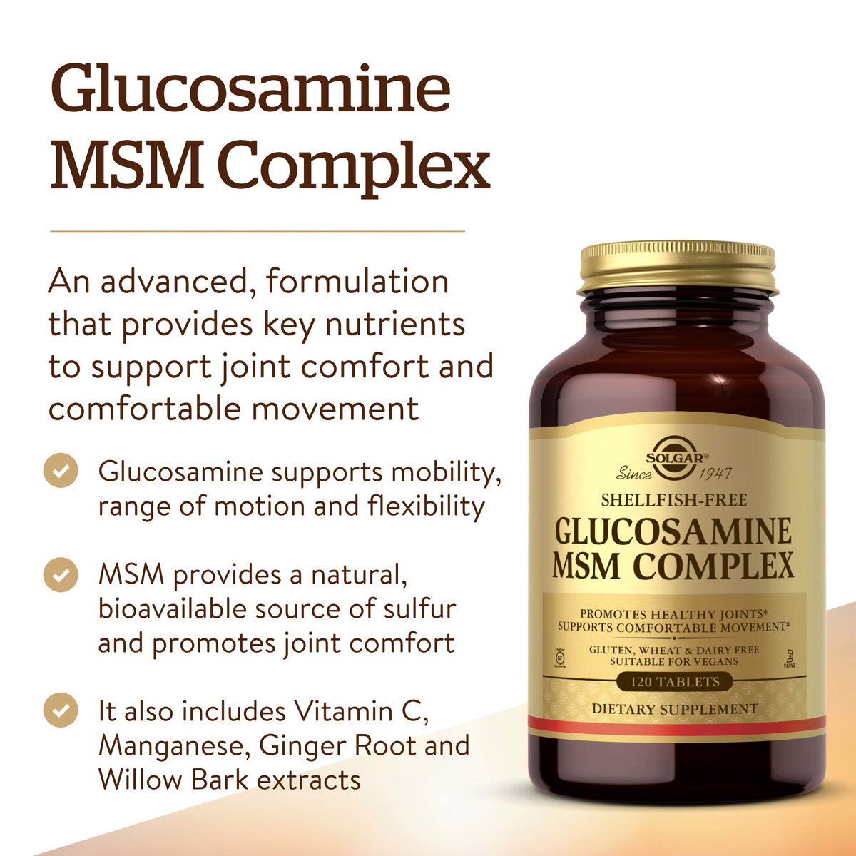 Profil de l'emballage Solgar Glucosamine MSM Complex