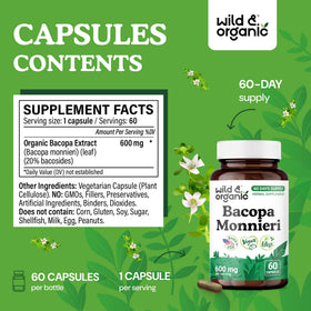 Profil du flacon de capsules de Bacopa Wild & Organic