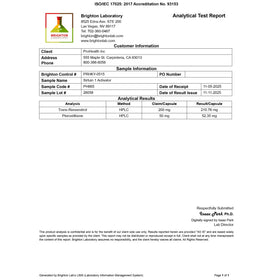 ProHealth Activateur de Sirtuine 1, étiquetage et informations nutritionnelles