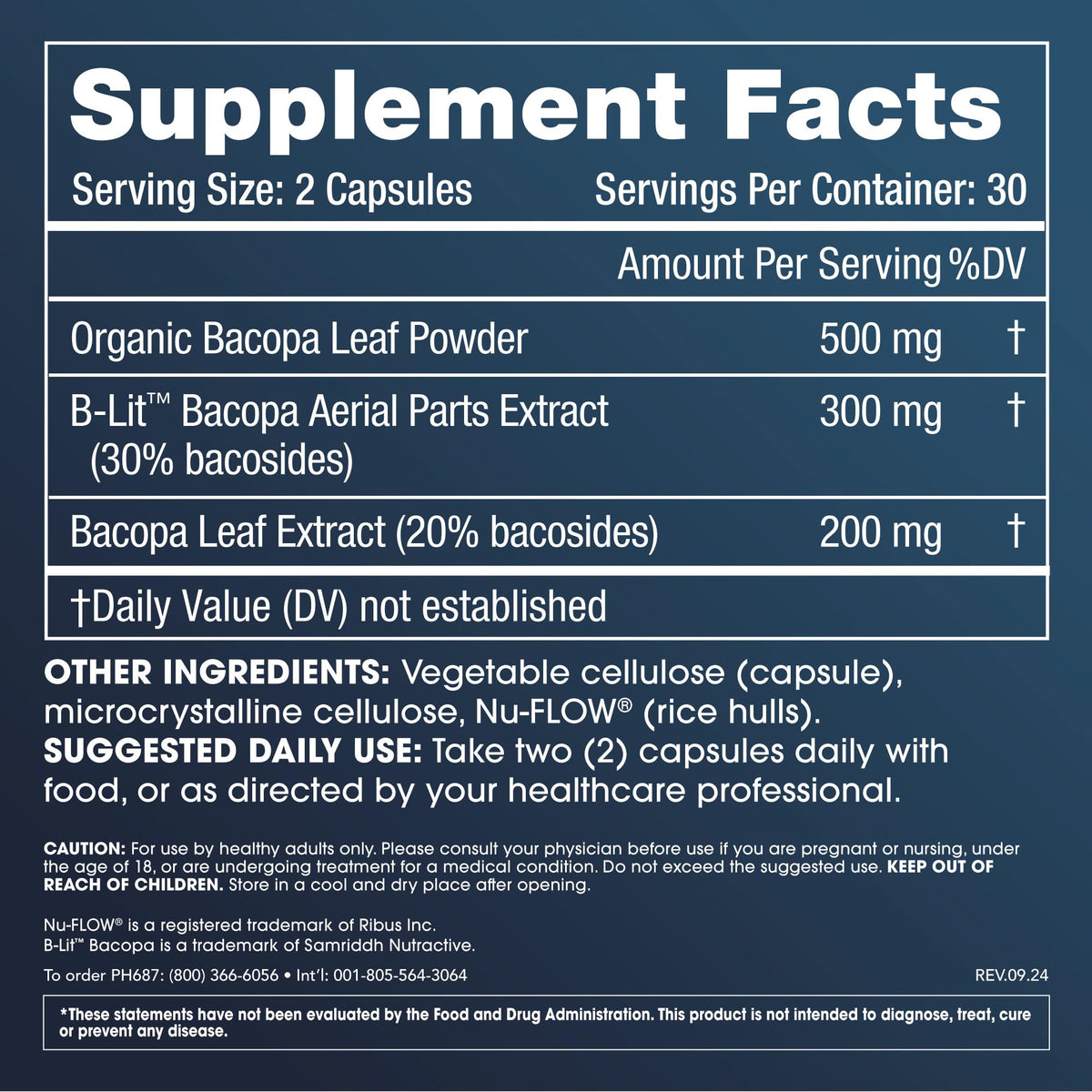 ProHealth Bacopa Monnieri 1 000 mg Capsules côté
